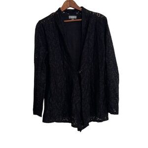 Neiman Marcus Mesh Floral Lace One Button Long Sleeve Blazer Black Large